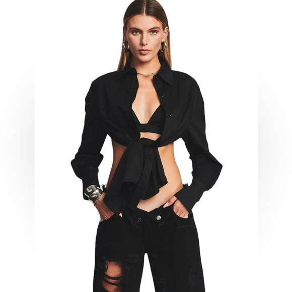 Ser.O.Ya Lydia Button up Cotton Halter Open Back Shirt Black Size Small NEW - Picture 6 of 11